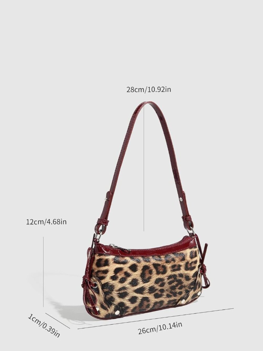 Women's Leopard Print Purse Y2k Cheetah Shoulder Bag Bow Studded Clutch Zipper A - Picture 6 of 6